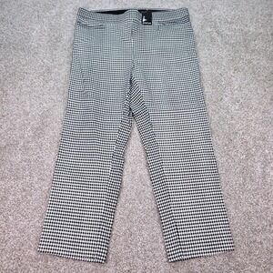Avenue Black White Gingham Crop Stretch Pants Size 18 Pull On Checkered Trousers